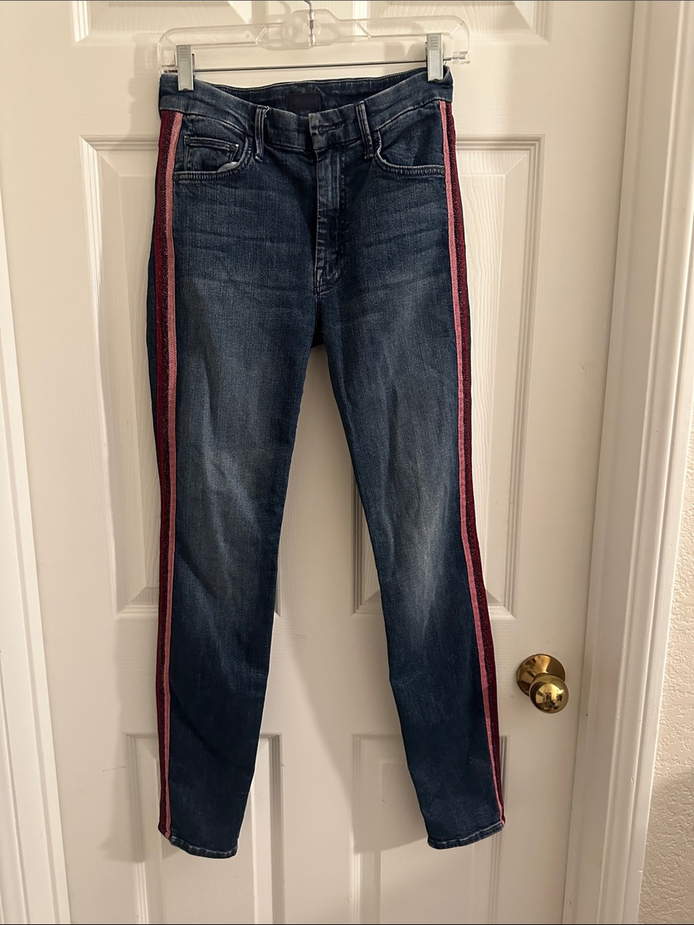 MOTHER Dark Wash Women’s Jeans with Pink Side Stripe